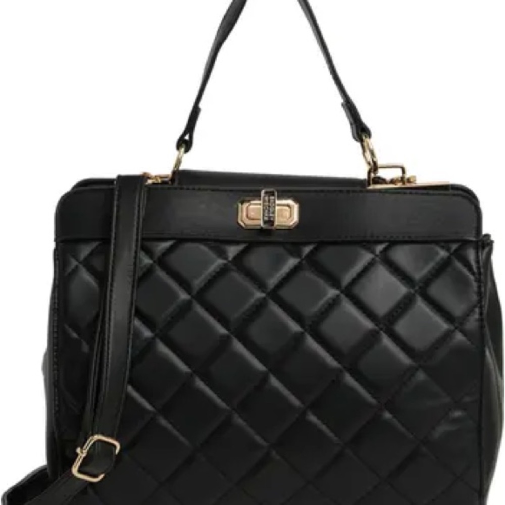 Badgley Mischka Black Quilted Satchel with Gold-Tone Hardware